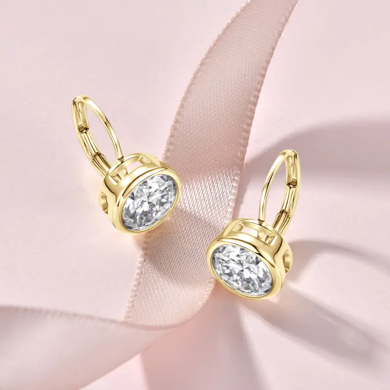 Bezel Leverback Moissanite Earrings