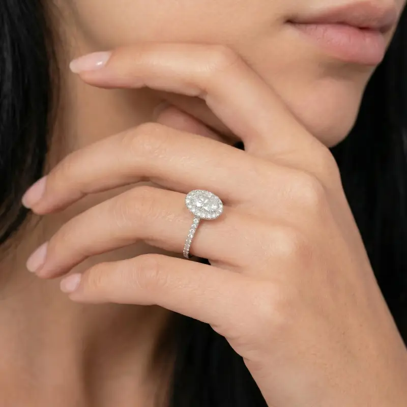 Oval Shape Halo Moissanite Ring