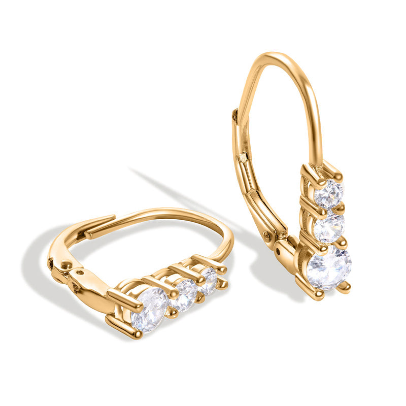 Asa Three-Stone Leverback Moissanite Earrings-VOOGME