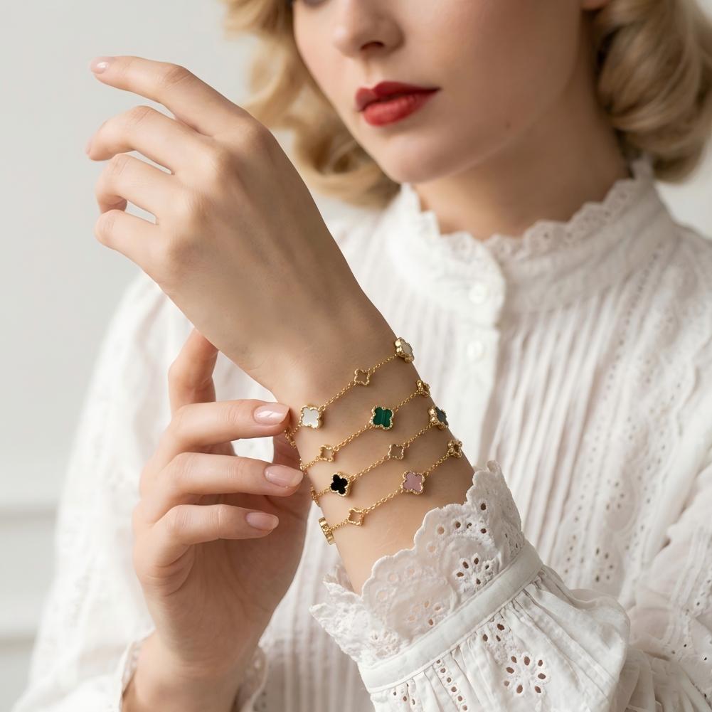 Bezel Clover Gemstone Bracelet