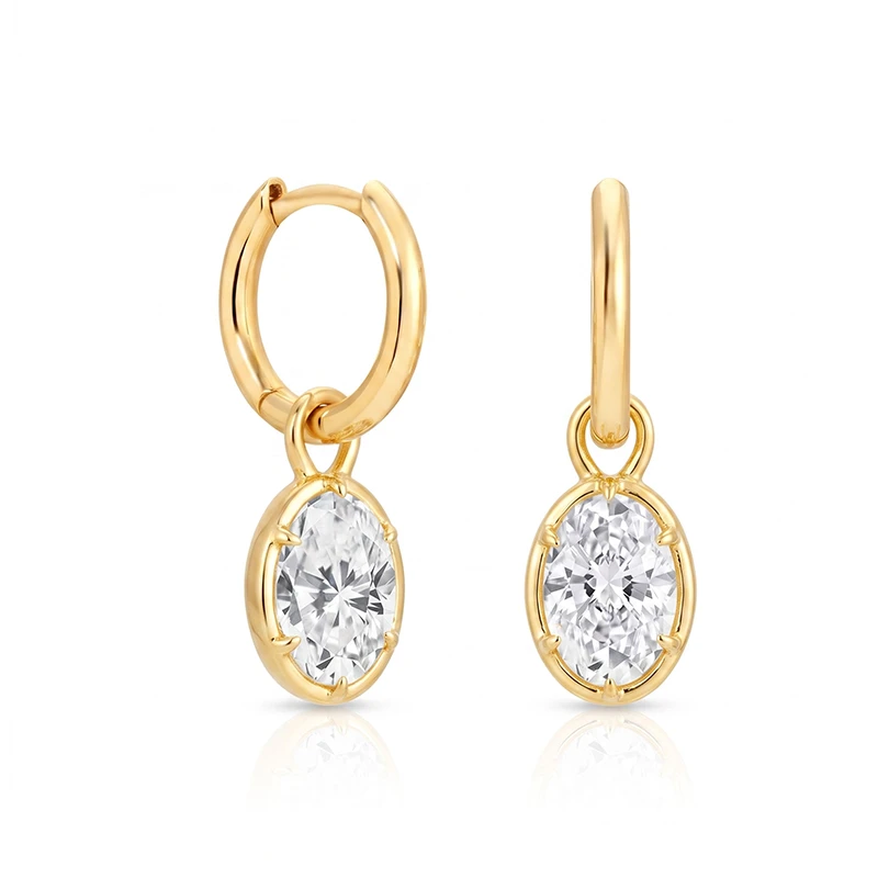 Oval Bezel Illusion Hoop Moissanite Earrings