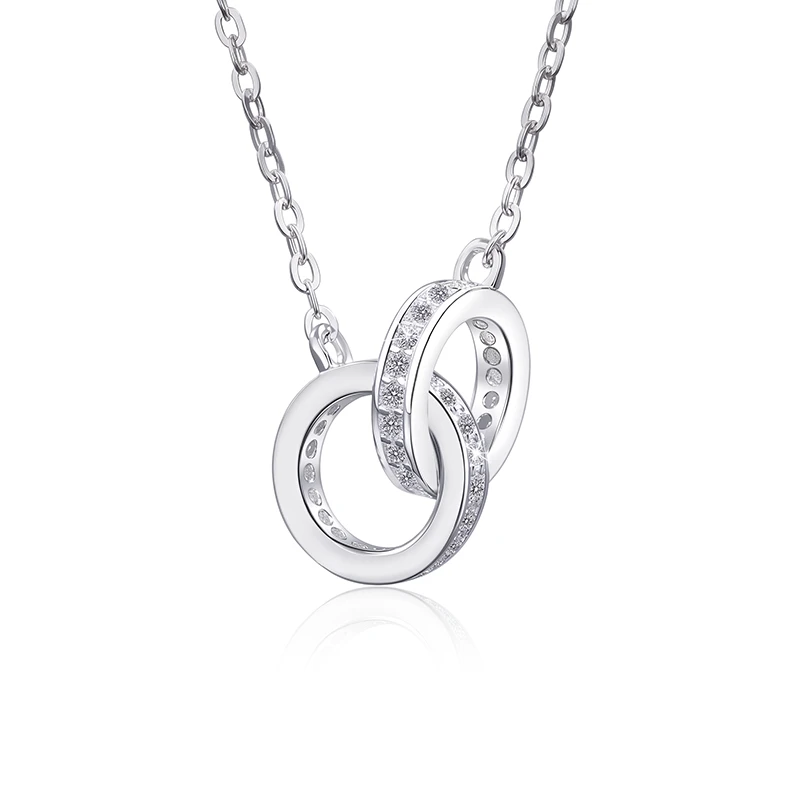 Double Circle Half Pave Moissanite Necklace