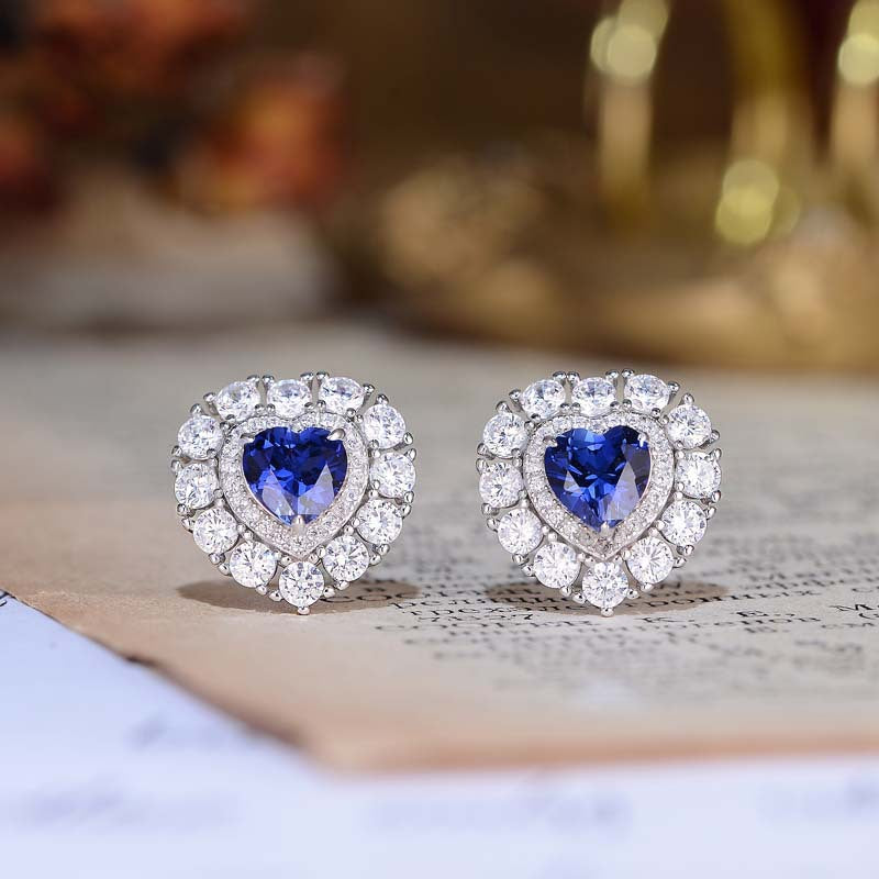 Heart Blue Cultured Sapphire Earrings-VOOGME