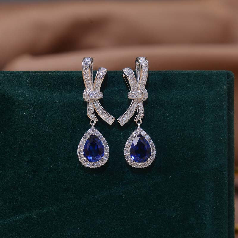 Pear Blue Cultured Sapphire Drop Earrings-VOOGME
