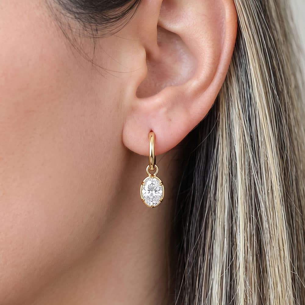 Oval Bezel Illusion Hoop Moissanite Earrings