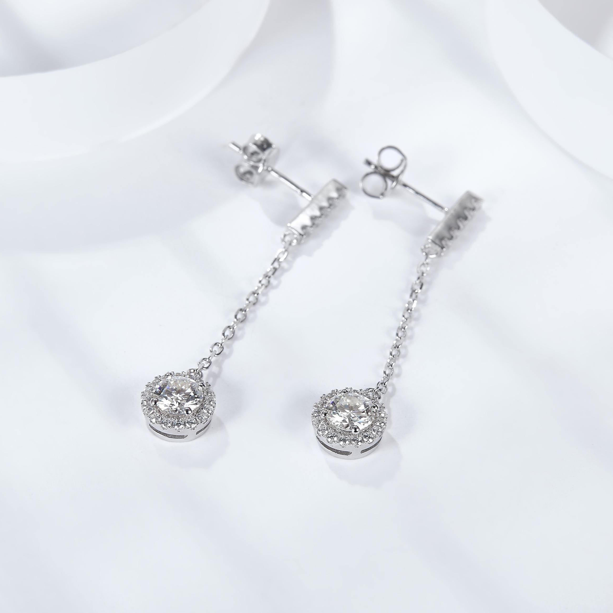 Halo Moissanite Drop Earrings-VOOGME