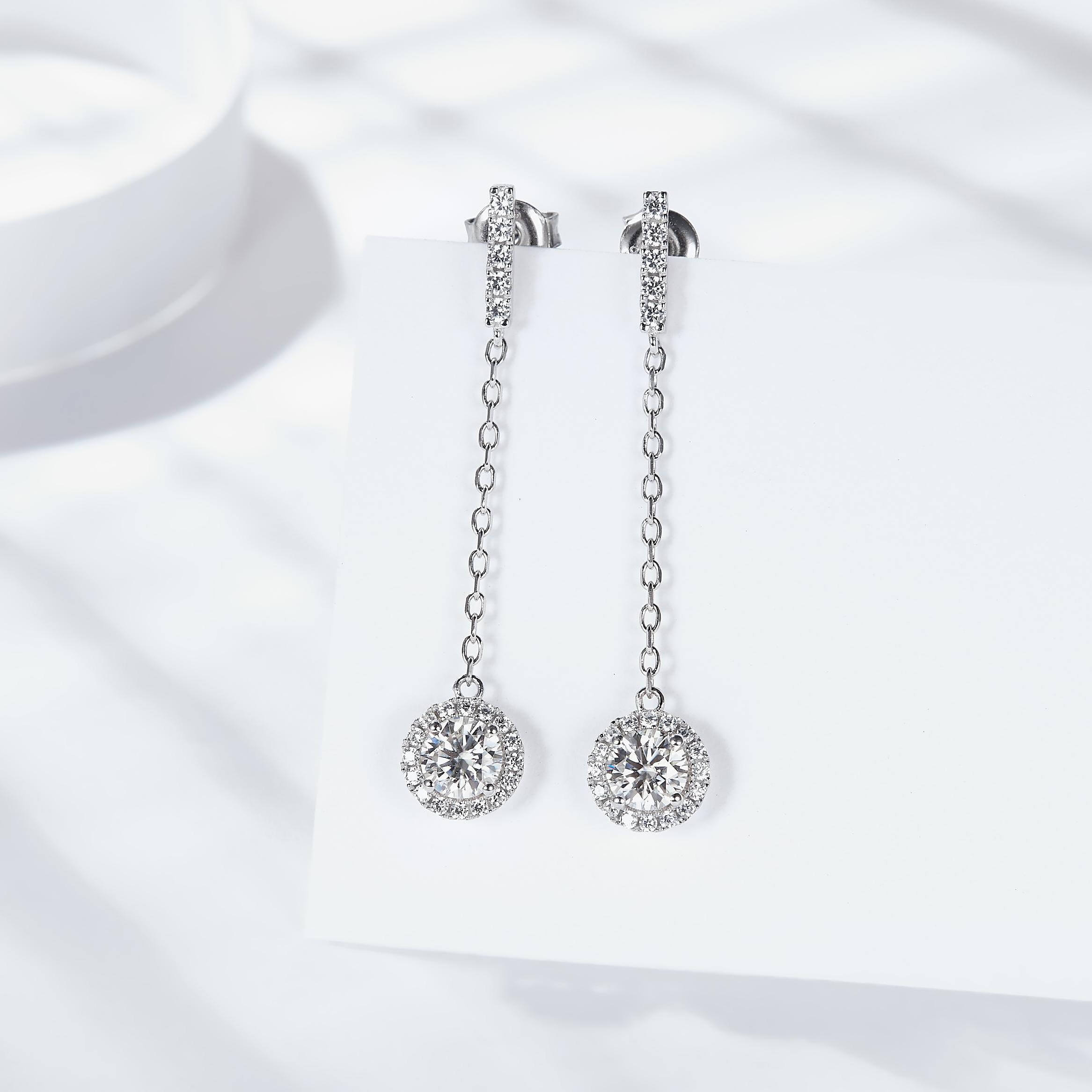 Halo Moissanite Drop Earrings-VOOGME