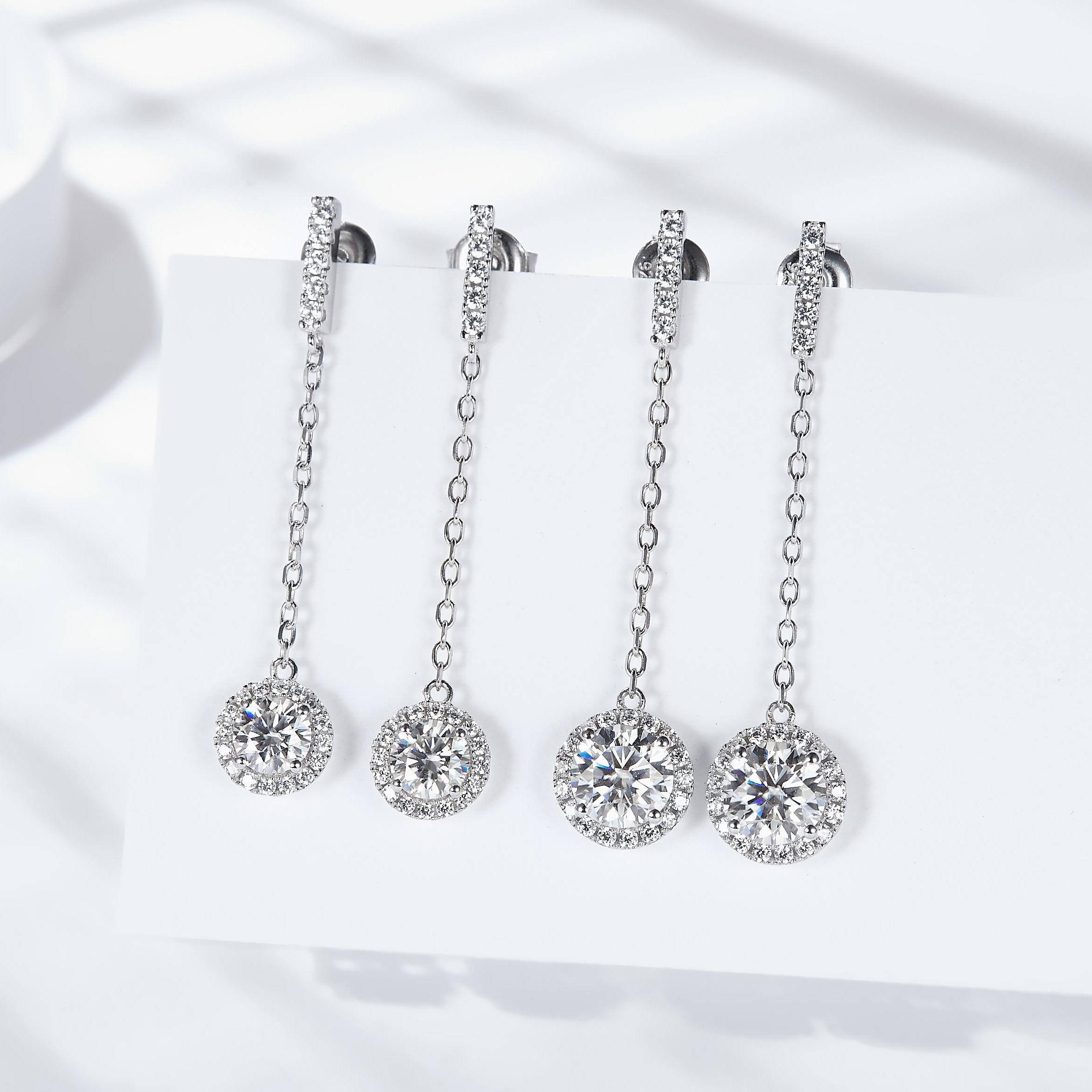 Halo Moissanite Drop Earrings-VOOGME