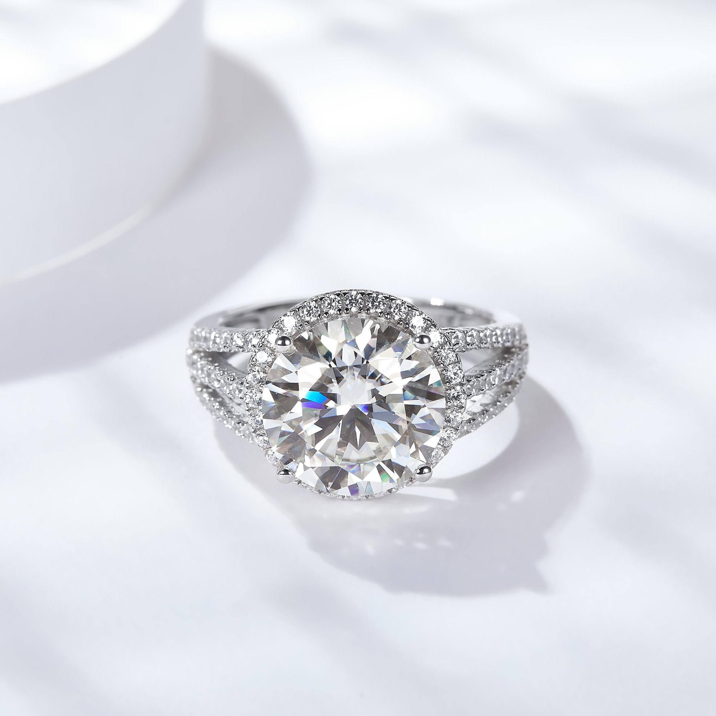 Stunning Halo Four-Prong Moissanite Engagement Ring-VOOGME