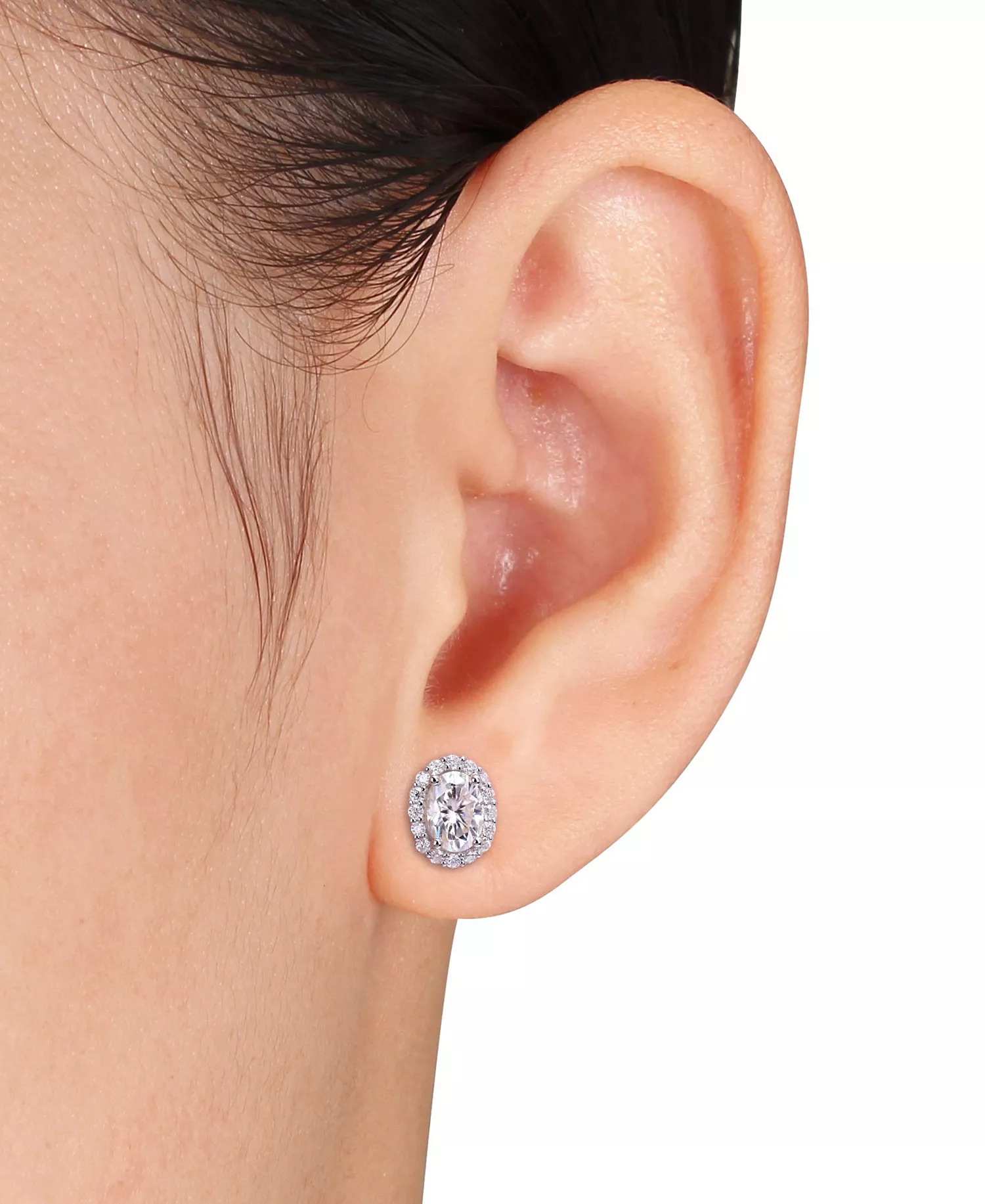 Oval Shape Halo Moissanite Earrings