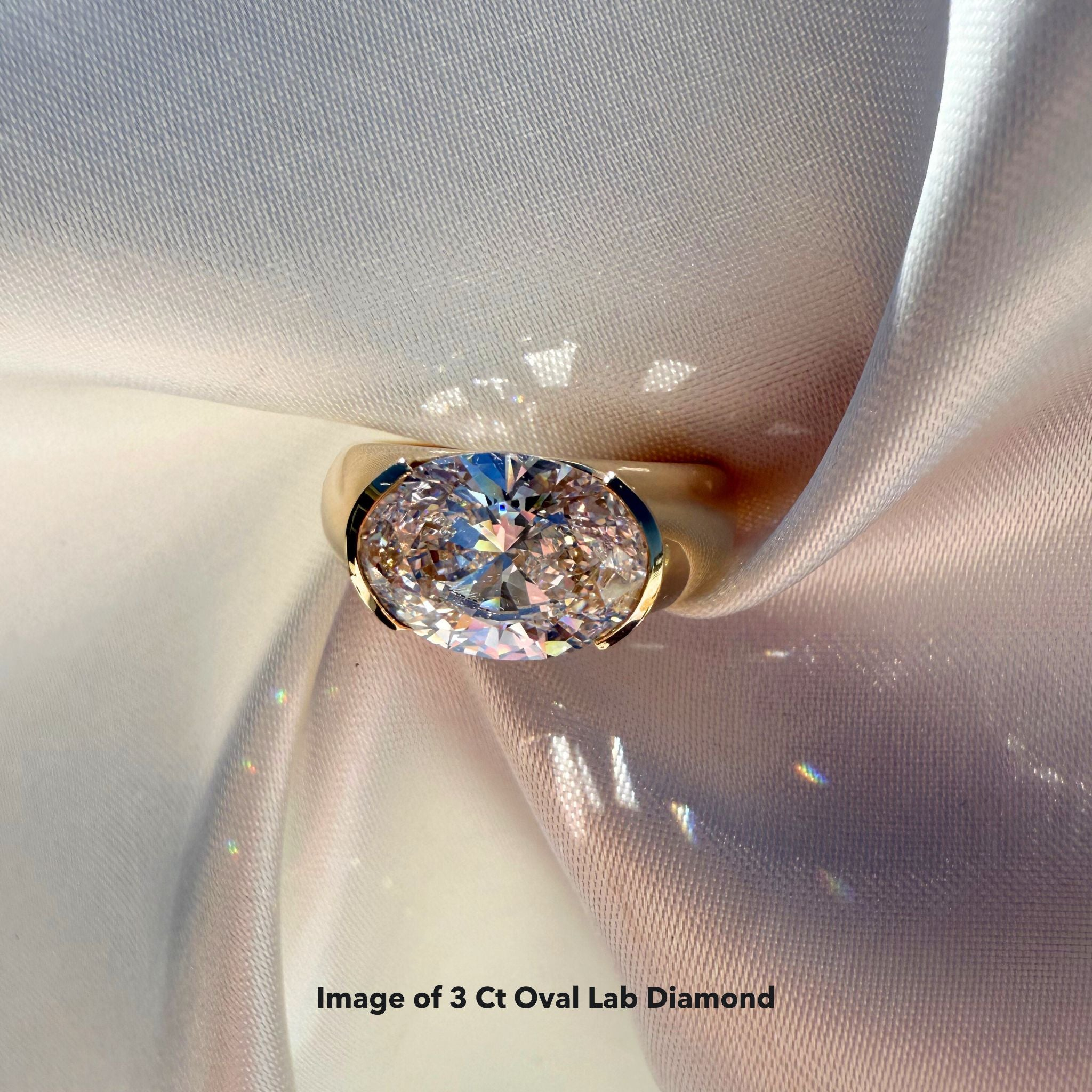 Half Bezel Oval Moissanite Engagement Ring