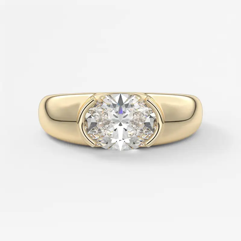 Half Bezel Oval Moissanite Engagement Ring