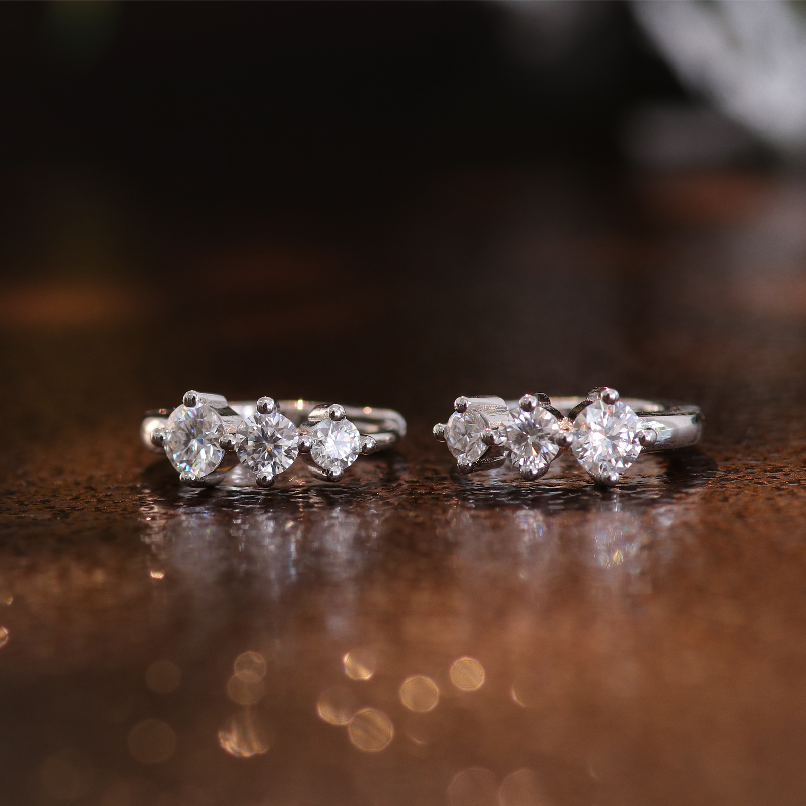 Sage Three-Stone Moissanite Hoop Earrings-VOOGME