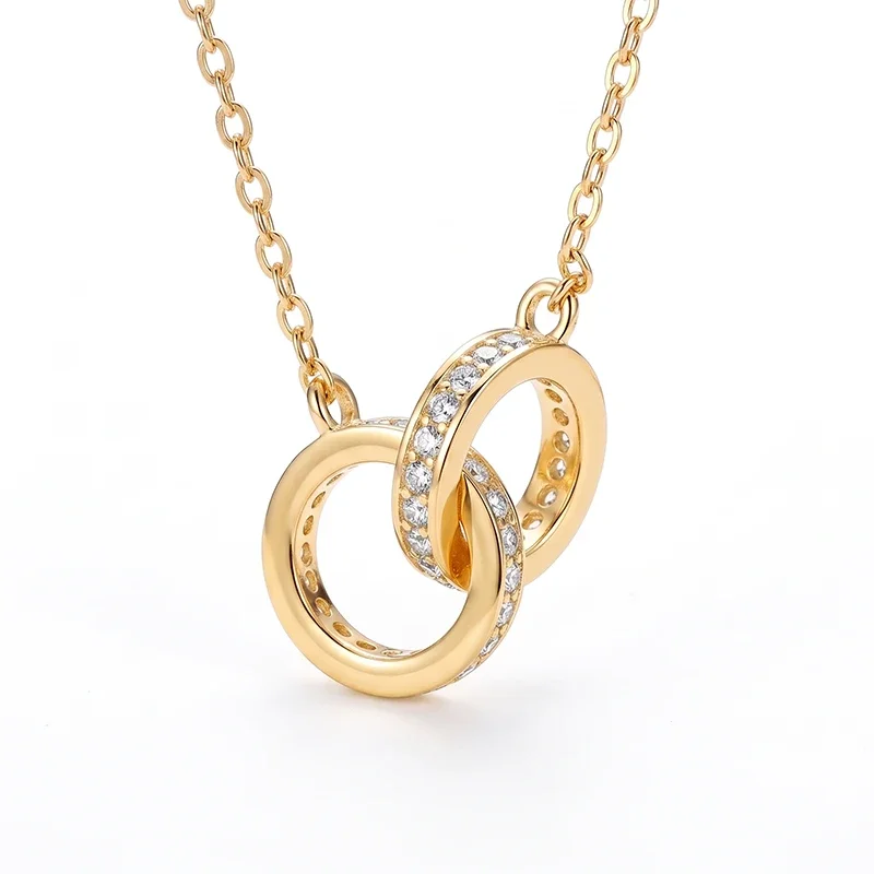 Double Circle Half Pave Moissanite Necklace