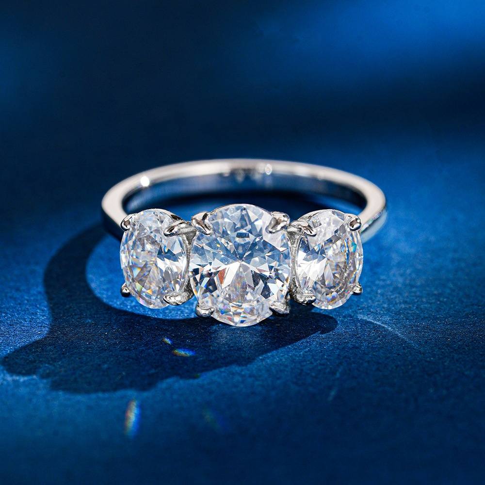 3.5CT Three-Stone Oval Moissanite Ring