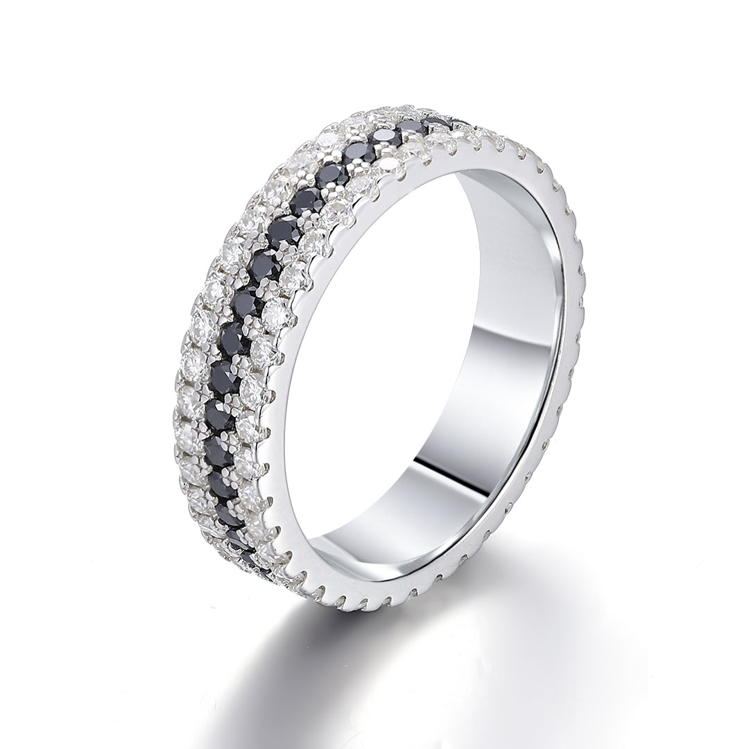 Starry Sky Three-Row Moissanite Wedding Band-VOOGME