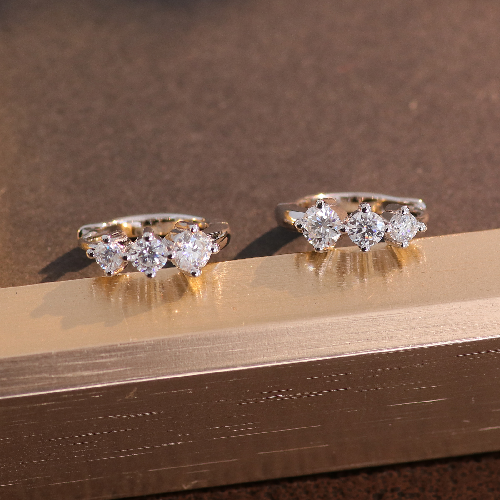 Sage Three-Stone Moissanite Hoop Earrings-VOOGME