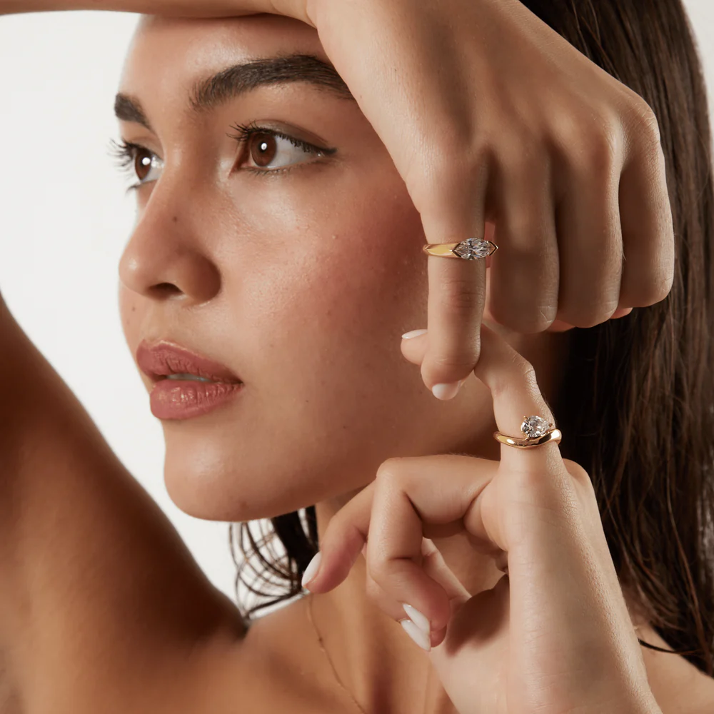 Half Bezel Marquise Moissanite Ring