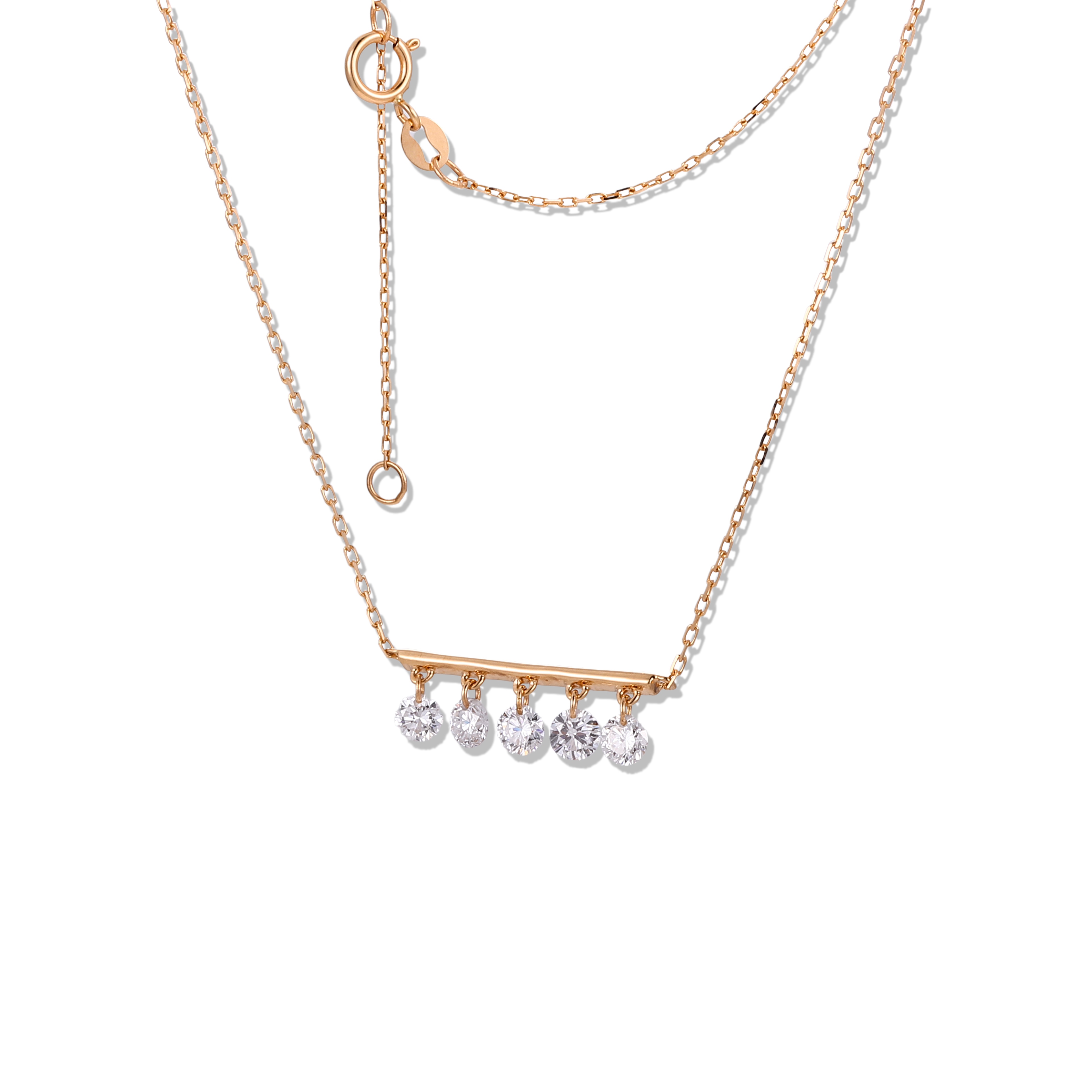 18K Gold Lab-Created Diamond 5-Stone Bar Necklace