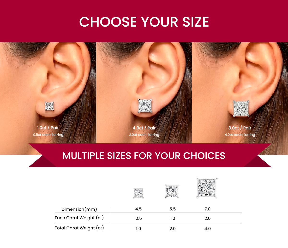 Classic Princess Moissanite Stud Earrings