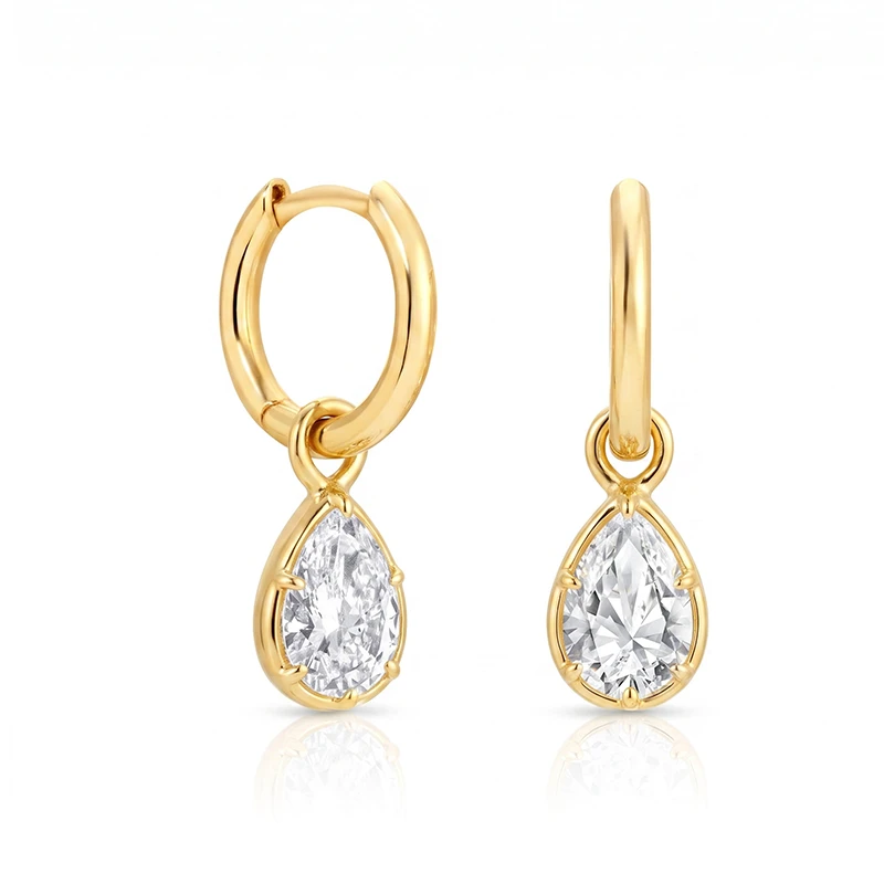 Pear Bezel Illusion Hoop Moissanite Earrings