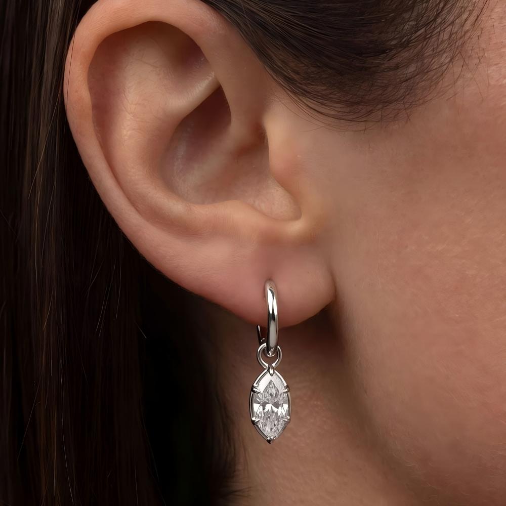 Marquise Bezel Illusion Hoop Moissanite Earrings