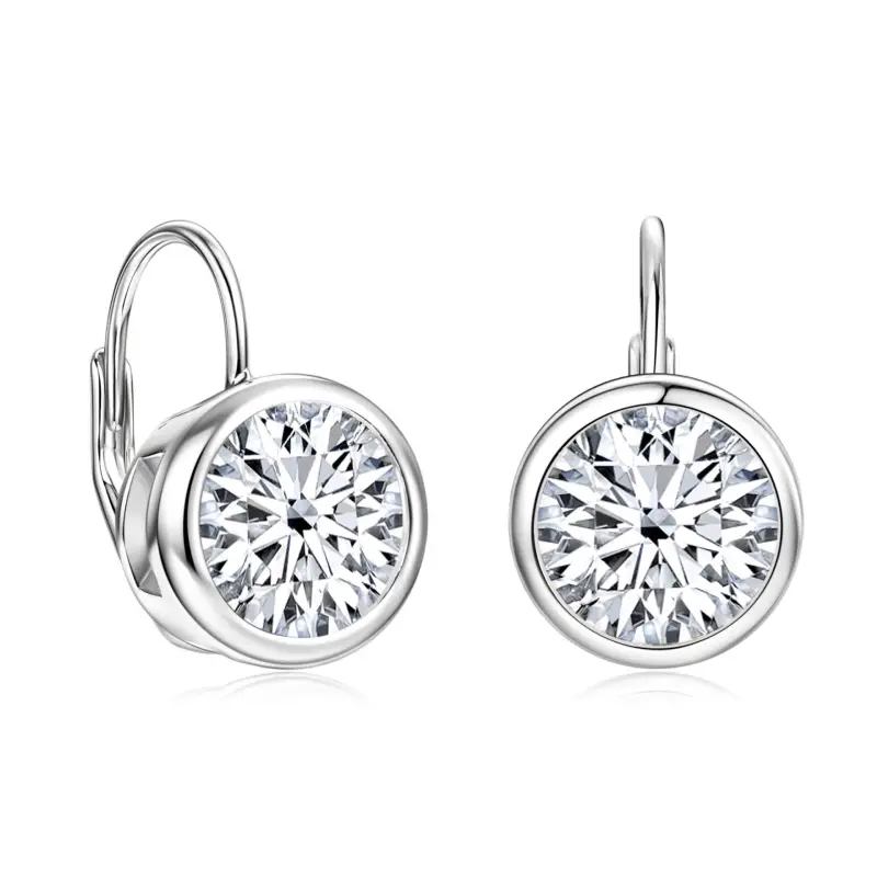 Bezel Leverback Moissanite Earrings