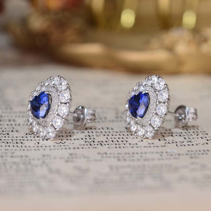 Heart Blue Cultured Sapphire Earrings-VOOGME
