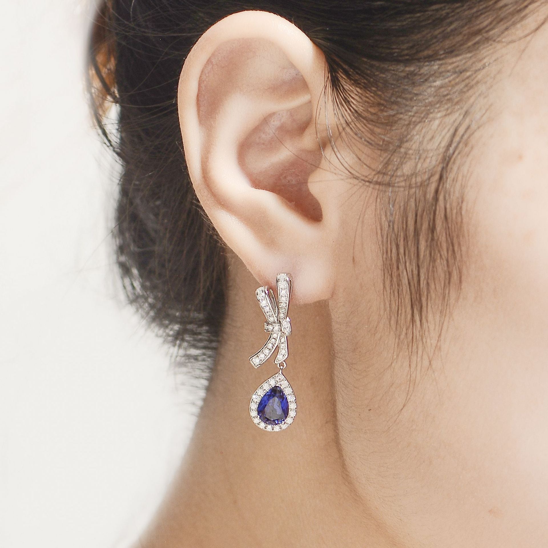 Pear Blue Cultured Sapphire Drop Earrings-VOOGME