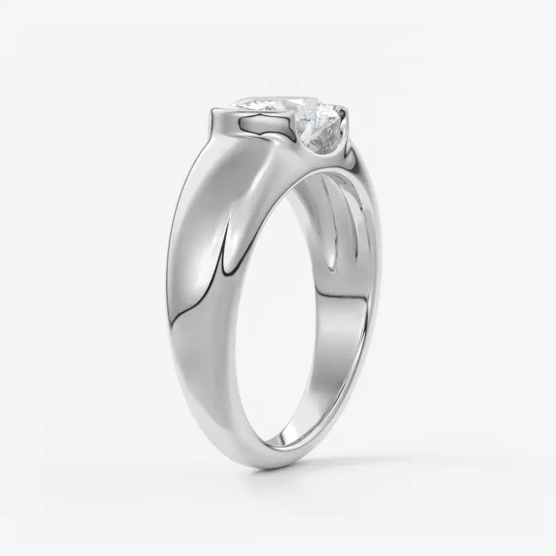 Half Bezel Oval Moissanite Engagement Ring