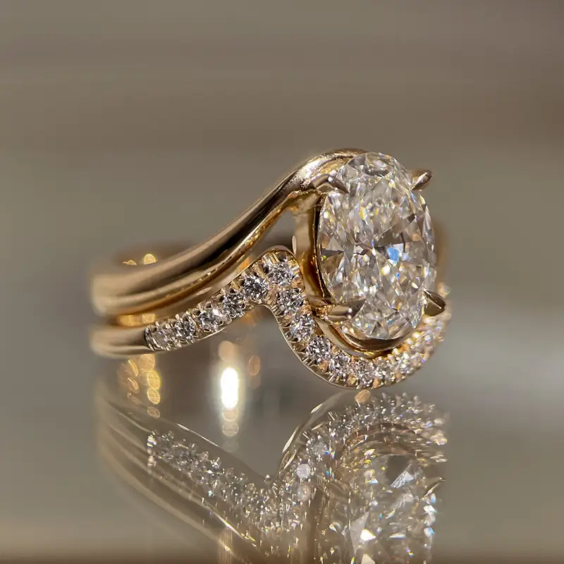 Ripple Oval Cut Moissanite Ring Set