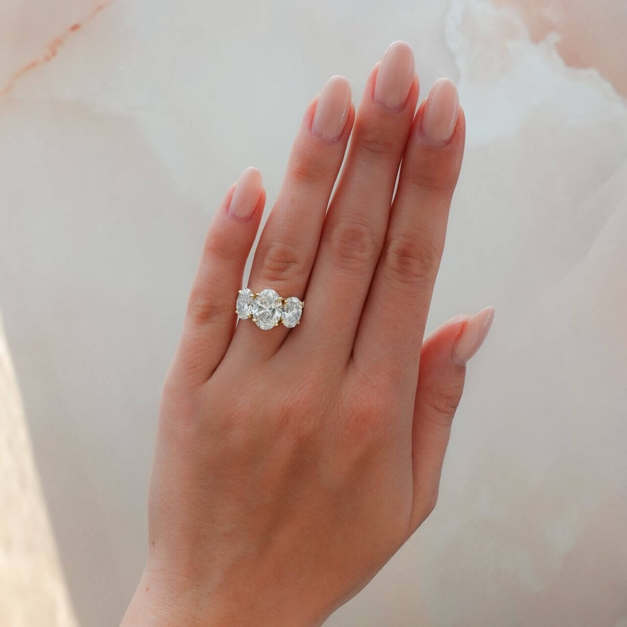 4CT Three-Stone Oval Moissanite Ring