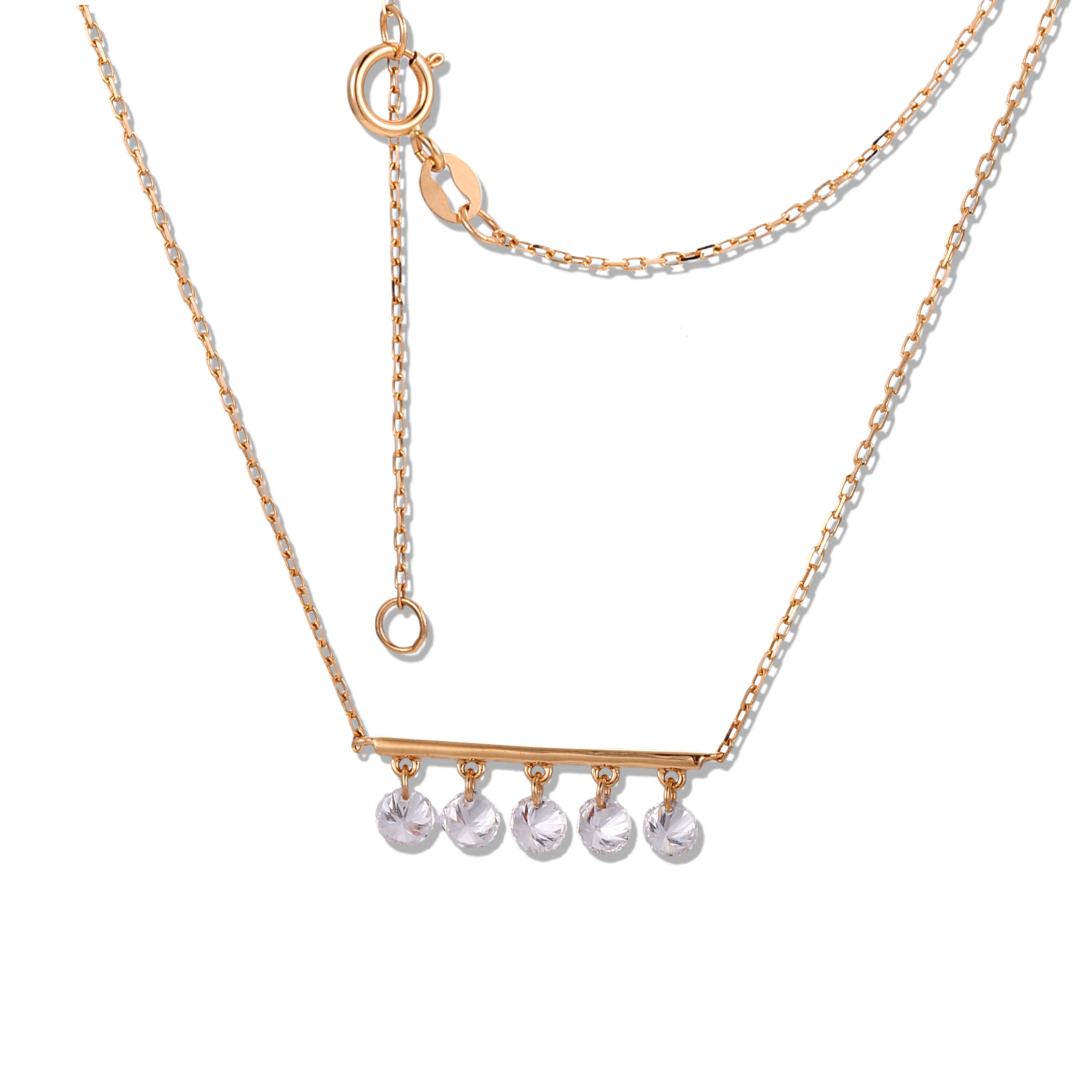18K Gold Lab-Created Diamond 5-Stone Bar Necklace