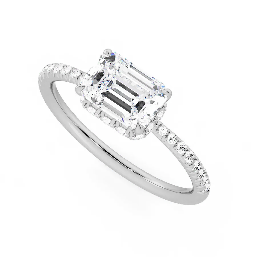 East West Hidden Halo Moissanite Engagement Ring-VOOGME