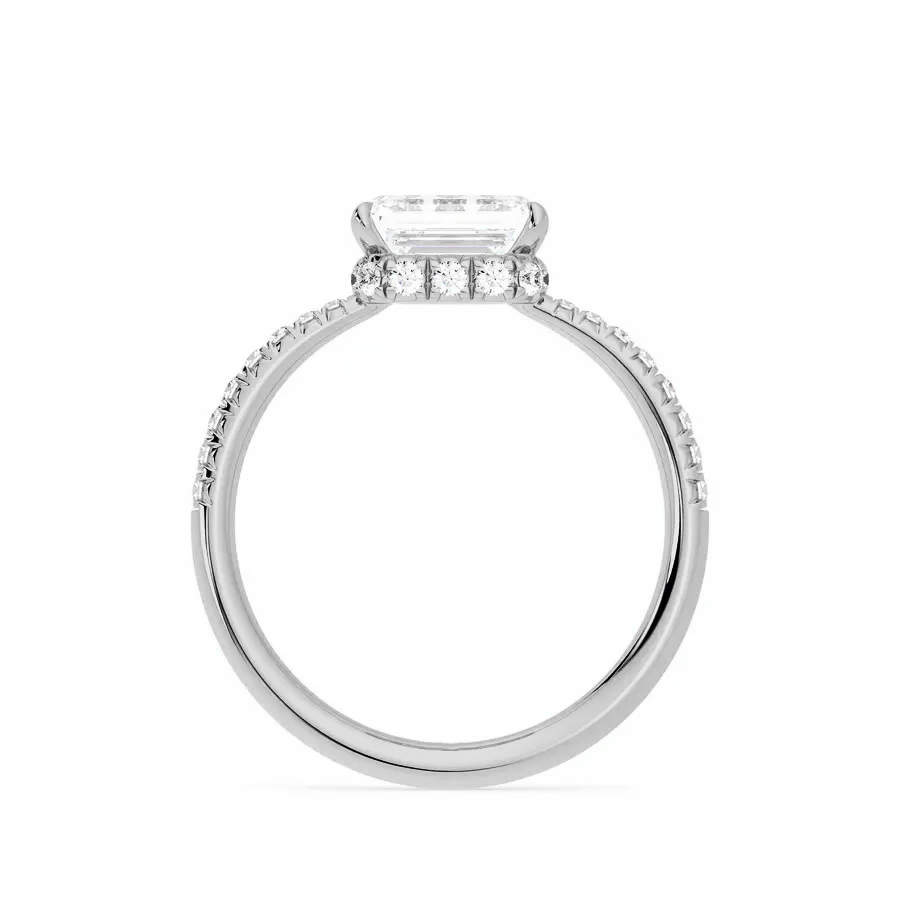 East West Hidden Halo Moissanite Engagement Ring-VOOGME