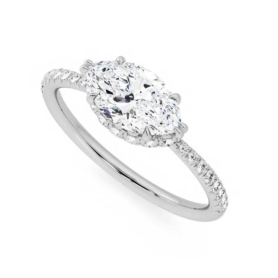 East West Hidden Halo Moissanite Engagement Ring-VOOGME