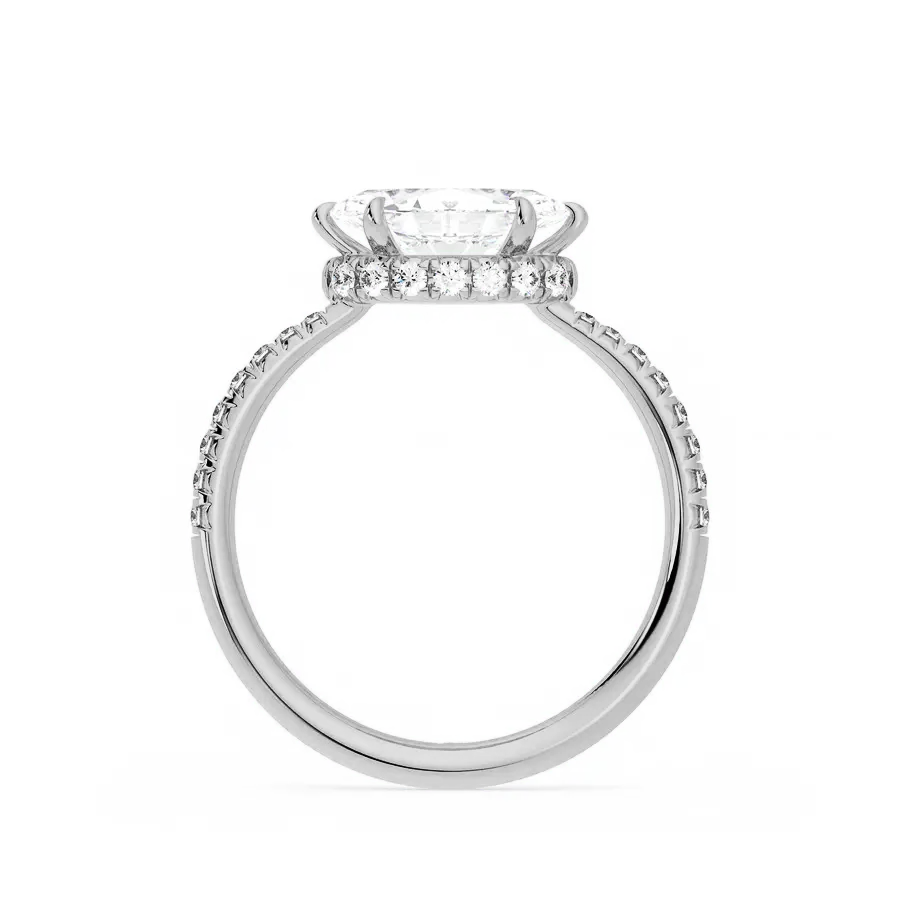 East West Hidden Halo Moissanite Engagement Ring-VOOGME