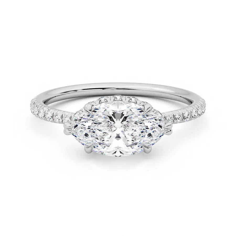 East West Hidden Halo Moissanite Engagement Ring-VOOGME