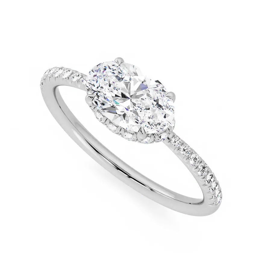 East West Hidden Halo Moissanite Engagement Ring-VOOGME