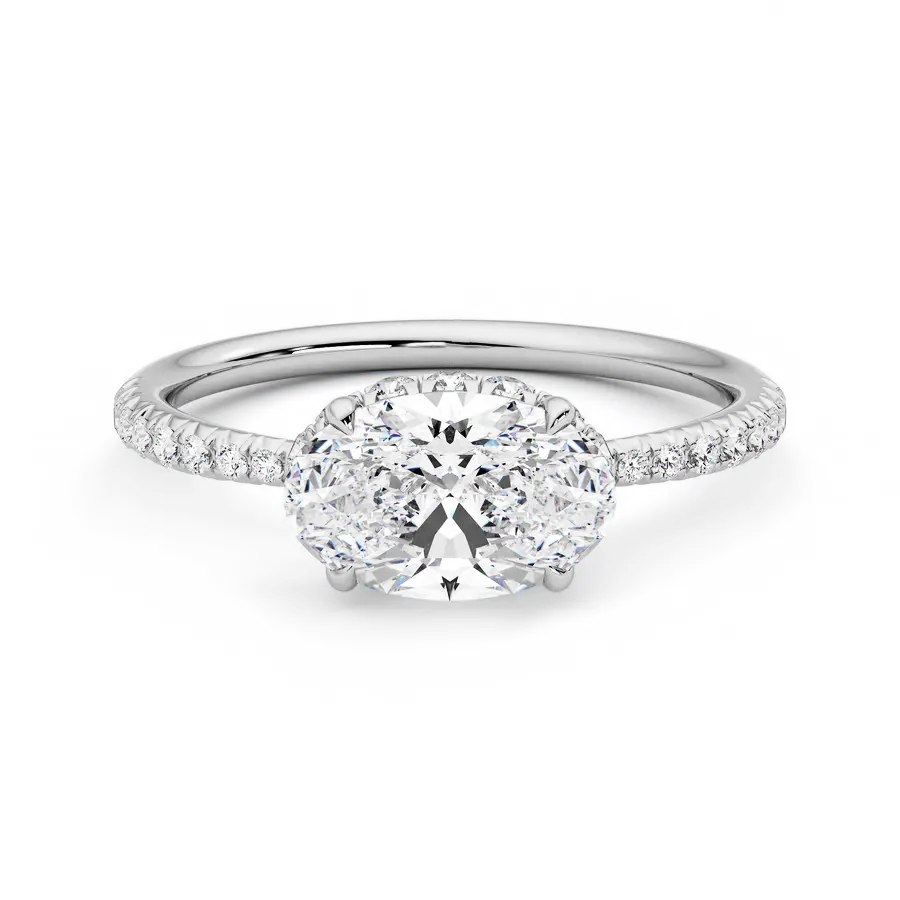 East West Hidden Halo Moissanite Engagement Ring-VOOGME