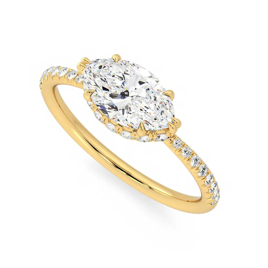 East West Hidden Halo Moissanite Engagement Ring-VOOGME