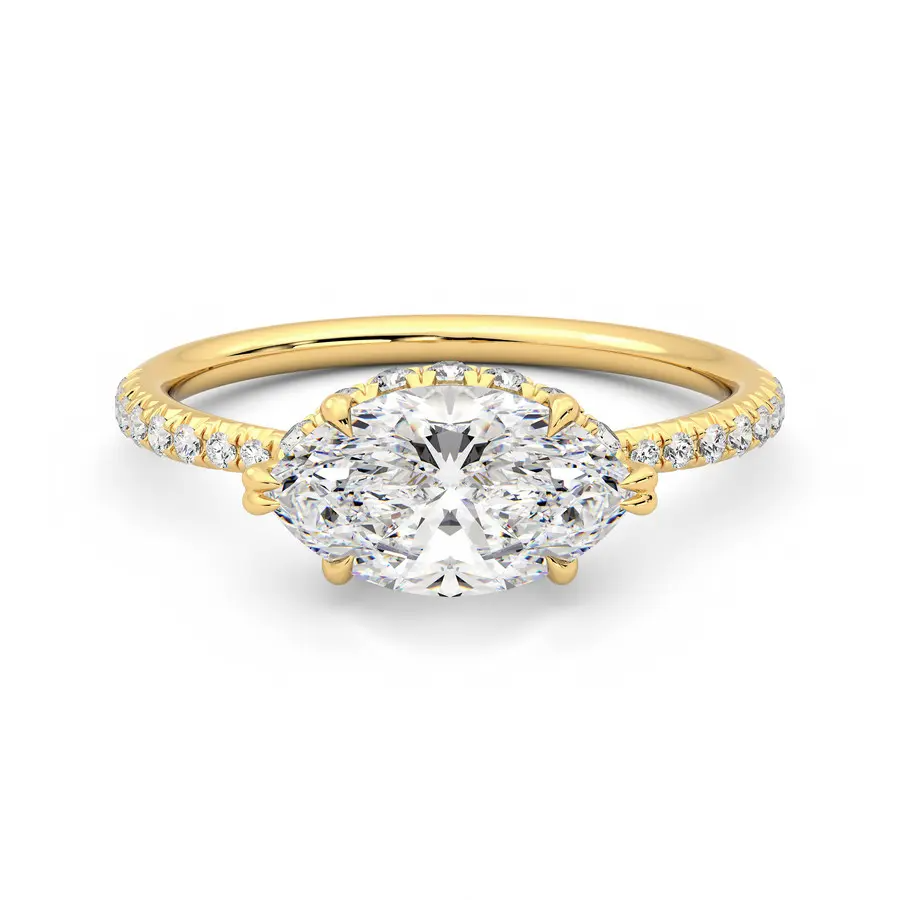 East West Hidden Halo Moissanite Engagement Ring-VOOGME
