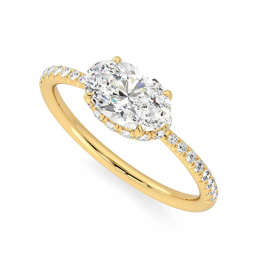 East West Hidden Halo Moissanite Engagement Ring-VOOGME