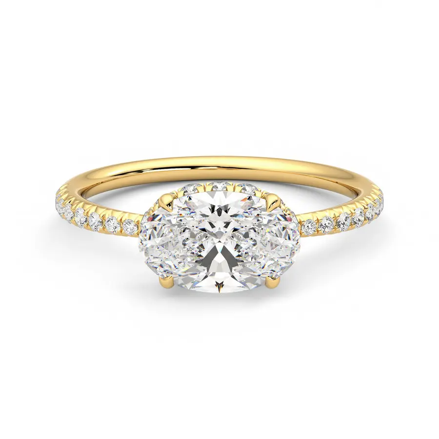 East West Hidden Halo Moissanite Engagement Ring-VOOGME