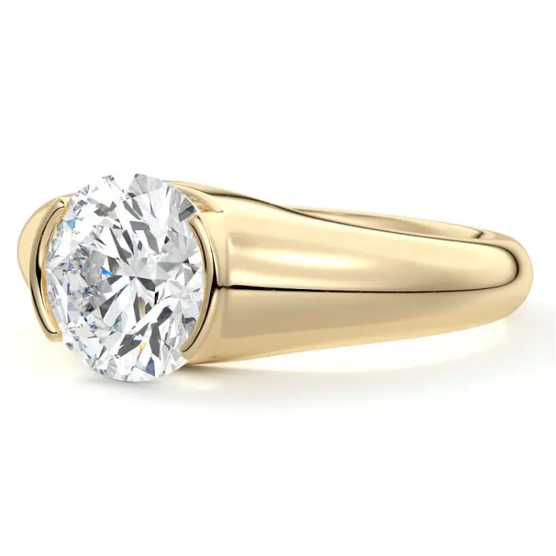 Half Bezel Moissanite Engagement Ring