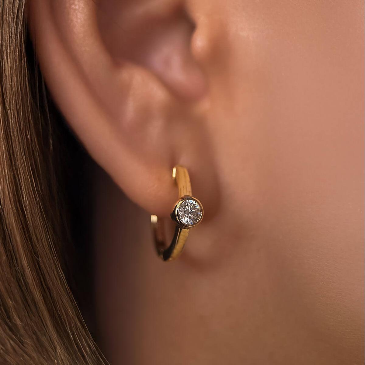 Bezel Moissanite Hoop Earrings