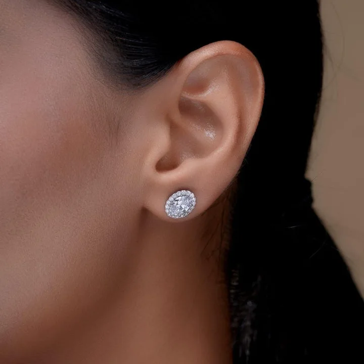 Oval Shape Halo Moissanite Earrings