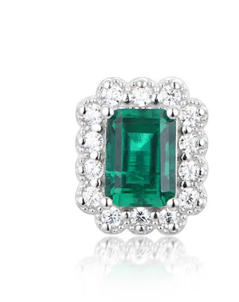 Customized Silver Lab-Created Emerald Ring