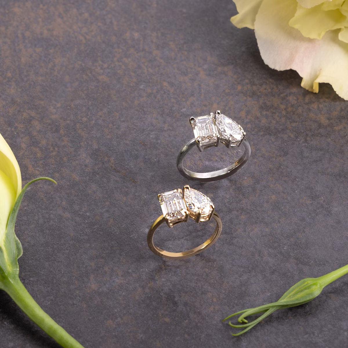 Toi Et Moi Emerald and Pear Engagement Ring