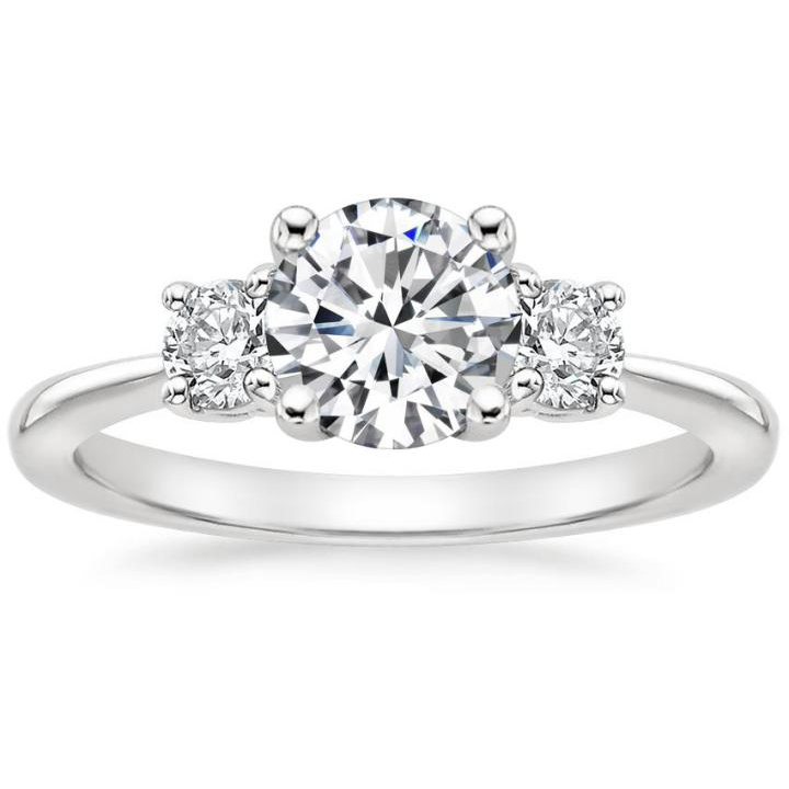 Three-Stone Four-Prong Moissanite Engagement Ring-VOOGME